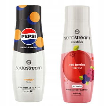 SodaStream Komplet dveh koncentratov in sirupov. Pepsi MAX Mango + rdeče jagode