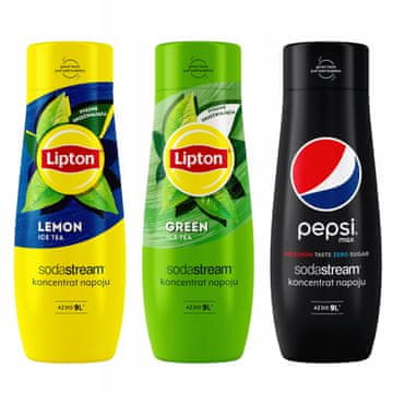 SodaStream Komplet 3 koncentratov Lipton Lemon+Green+Pepsi Max