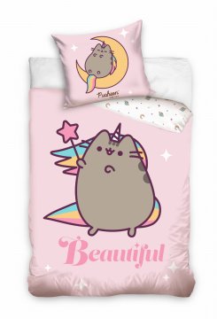 Posteljnina iz bombaža 140x200 Pusheen Samorog Roza