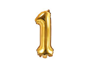 PartyDeco Folija balon številka "1" zlat 35 cm