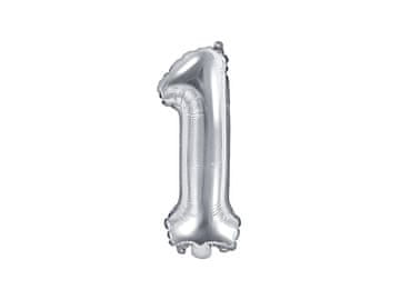 PartyDeco Folija balon številka "1" srebrn 35 cm