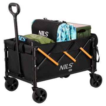 Northix Zložljiv kamping voziček, 100 l, nosilnost 90 kg, črno-oranžen