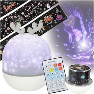Northix LED nočna lučka z zvezdnim projektorjem, USB, daljinski upravljalnik, 6 diapozitivov