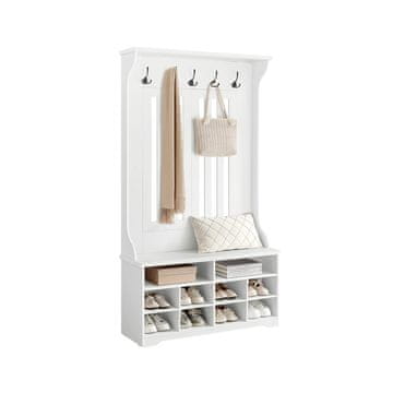 Songmics Obešalnik za plašče s klopjo za čevlje 35x100x180 cm bela