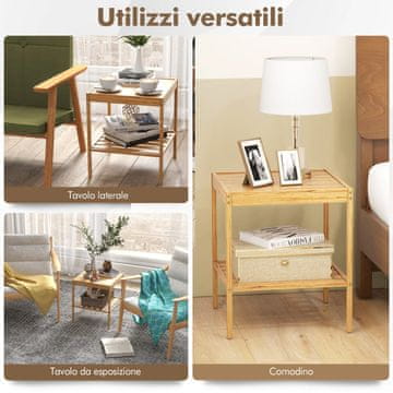 Costway Set 2 nočnih omaric iz bambusa 40x40x45 cm naravne barve