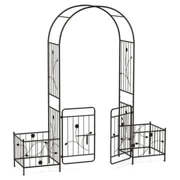 Costway Vrtna pergola z zaklepno vrati in stranskimi cvetličnimi koriti, 221 cm, črna