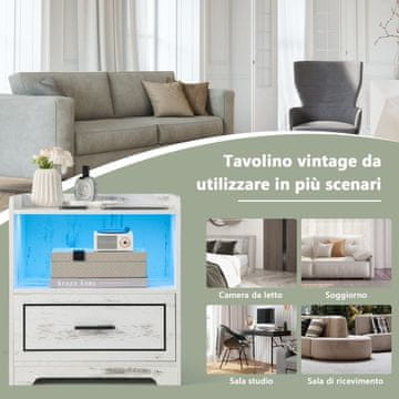 Costway Set 2 nočnih omaric z LED lučjo, USB priključkom in polnilno postajo tipa C, bela