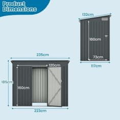 Costway Vrtna shramba na prostem 235x117x185 cm temno siva