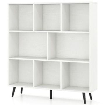 Costway Knjižna omara z 8 kockami in 5 stožčastimi kovinskimi nogami, bela