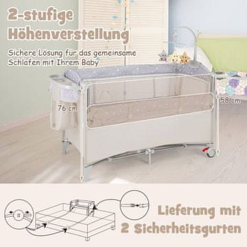 Costway 5-v-1 zložljivo potovalno posteljico z vzmetnico, 2-nivojska otroška posteljica s kolesci, bež