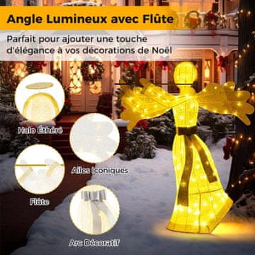 Costway Božična dekoracija angel v obliki luči z 100 LED lučkami, 4 klini, 10 vezicami