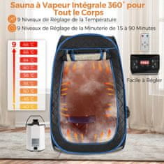 Costway Prenosna parna savna 89x89x149 cm črna za 1-2 osebi s 3-litrskim parnim generatorjem