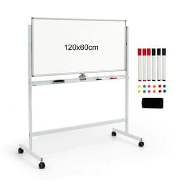 Costway Dvostranska magnetna mobilna bela tabla z magneti, flomastri in gobico, bela