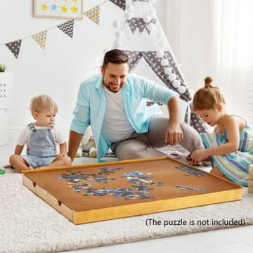 Costway Miza za sestavljanje sestavljank 80x65 cm naravno lesena s 4 stranskimi izvlečnimi predali