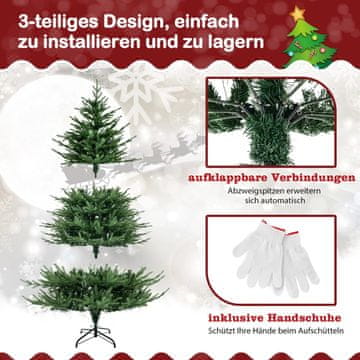 Costway Umetno božično drevo 180 cm z 280 toplo belimi LED lučmi in 8 svetlobnimi načini