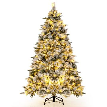 Costway Umetno božično drevo 180 cm z zasneženimi vejami in 250 toplimi belimi LED lučmi, zeleno