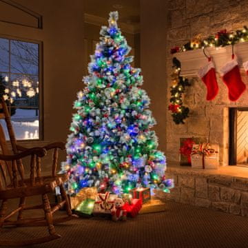 Costway Božično drevo Ø125x215 cm zeleno in belo z LED lučmi in jagodami