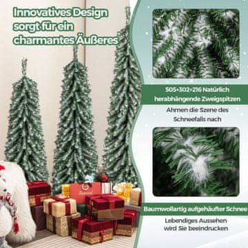 Costway Set 3 umetnih božičnih dreves v obliki svinčnika 120x150x180 cm z 100+120+180 LED lučmi