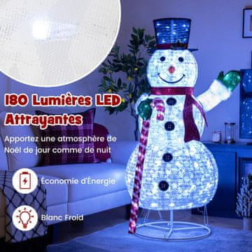 Costway Osvetljena božična dekoracija snežaka 150 cm z 180 LED lučmi