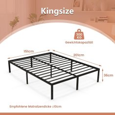 Costway Kovinski okvir postelje s platformo, 36 cm visok, king size, črne barve