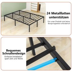 Costway Kovinski okvir postelje s platformo, 36 cm visok, king size, črne barve