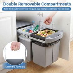 Northix Izvlečni koš za smeti za pod omarico, 40 l, 2 koša, siv