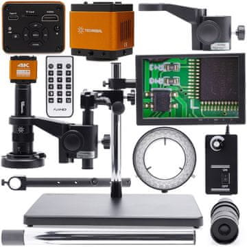 shumee Digitalni mikroskop 10A - solo + nastavljiva 60XLED osvetlitev + kamera "Orange PRO 4K" + 10A roka + 10-palčni zaslon + držalo