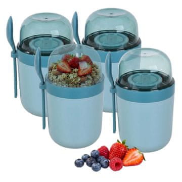 Northix Muesli lončki za s seboj, 4 kosi, modri, plastika brez BPA