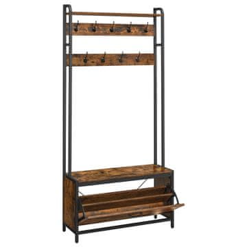 Songmics Obešalnik s omarico za čevlje in klopjo, 85x30x180 cm, črna