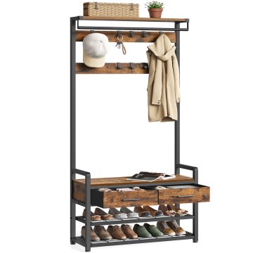 Songmics Obešalnik za plašče z klopjo za čevlje 30x80.4x181.6 cm rjav