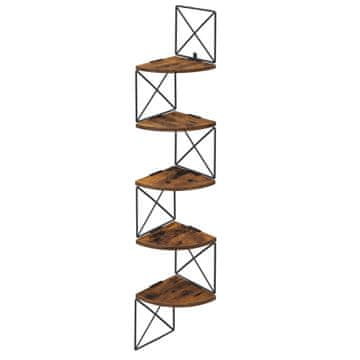 Songmics Kotna polica, stenska, 5-nadstropna, 20x20x127.5 cm, rjava