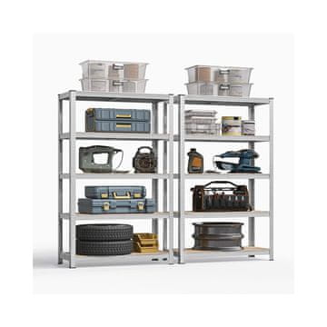 Songmics Set 2 kosov shranjevalnih polic 180x90x40 cm srebrne barve