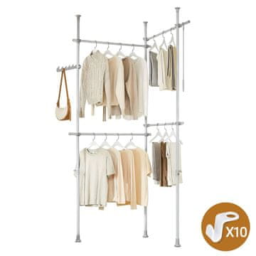 SoBuy Organizator omare, nastavljiva teleskopska odprta omara s kavlji, 124x200 cm, siva