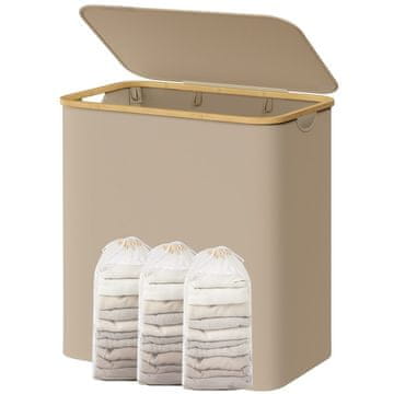 Songmics Košara za perilo s 3 predelki 60x38.5x70.5 cm rjava