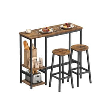 Songmics Set barske mize z 2 barskima stoloma, 40x110x90 cm, rjave barve