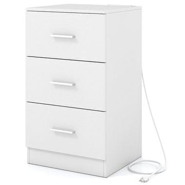 Costway Nočna omarica 38x35x66 cm bela z polnilno postajo in 3 predali za shranjevanje