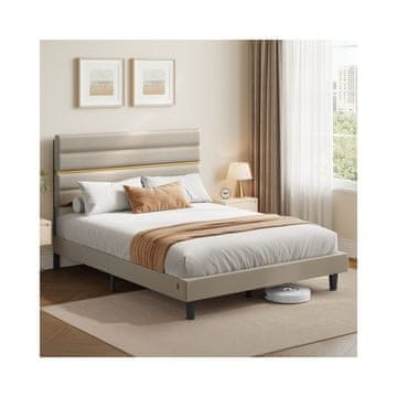 Songmics Posteljni okvir 202x160x110 cm bež