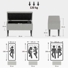 Homestar Shranjevalna klop 95x38x45 cm siva