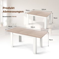 Costway Raztegljiva jedilna miza 158x70x76 cm bela