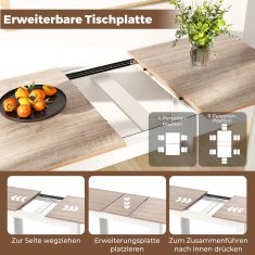 Costway Raztegljiva jedilna miza 158x70x76 cm bela