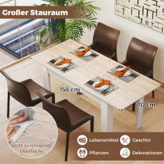 Costway Raztegljiva jedilna miza 158x70x76 cm bela