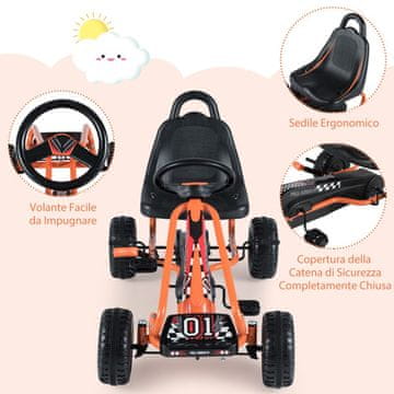 Costway Otroški gokart z nastavljivim sedežem in ročno zavoro oranžen