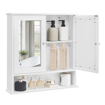 Songmics Kopalniška omarica, dvojna ogledalna vrata, 56.5x13x58.5 cm, bela