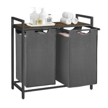 Songmics Koš za perilo, 2 predelka, 73x33x72 cm, rjav, siv