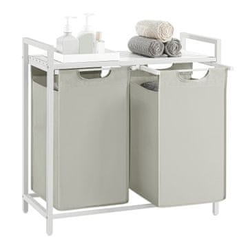 Songmics Koš za perilo, 2 predelka, 73x33x71 cm, bela