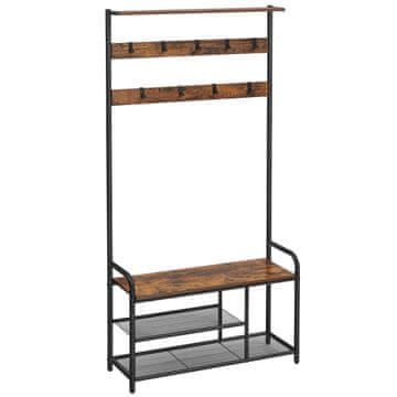 Songmics Obešalnik s klopjo za čevlje, 85x30x180.5 cm, črna, rjava