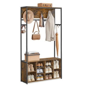 Songmics Vešalnik s klopjo in shrambo za čevlje, 100x32x180 cm, rjava