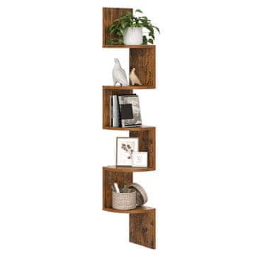 Songmics Kotna polica, 5 nivojev cikcak, 20x20x126 cm, rjava