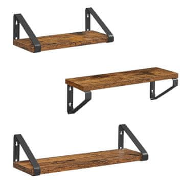 Songmics Stenska polica set, 30x12x10 cm, rjava