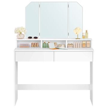 Songmics Toaletna mizica, tridelno ogledalo, 100x40x142 cm, bela